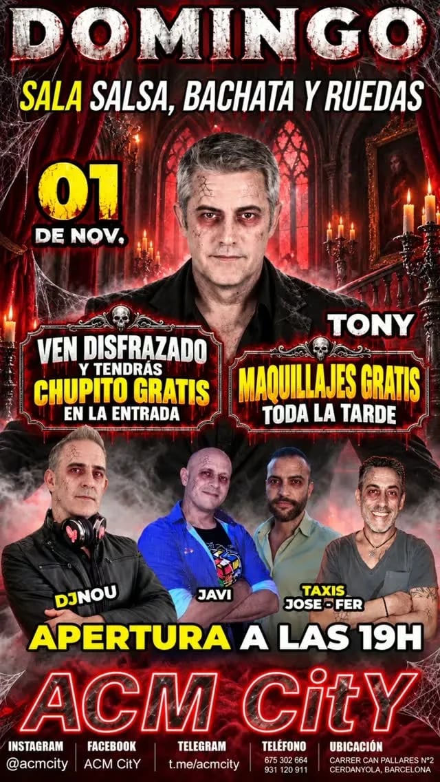 Domingo sala salsa, bachata y ruedas