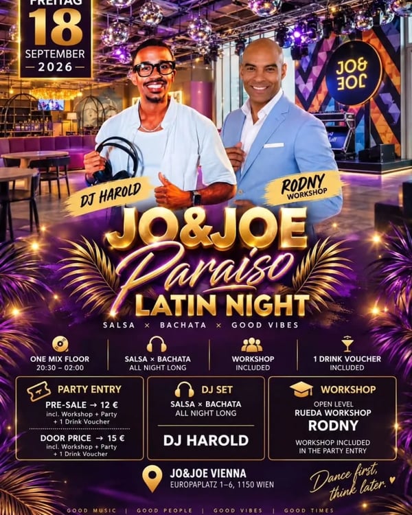 JO&JOE Paraiso Latin Night - Poster del evento