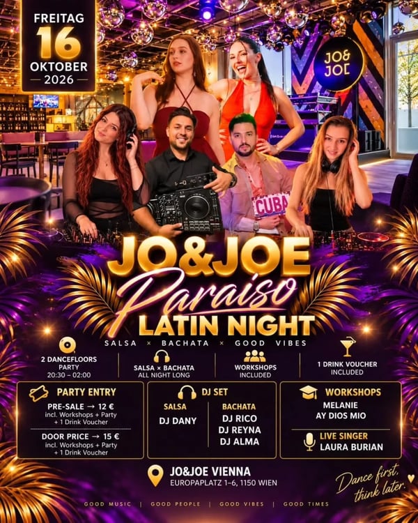 JO&JOE Paraiso Latin Night - Poster del evento
