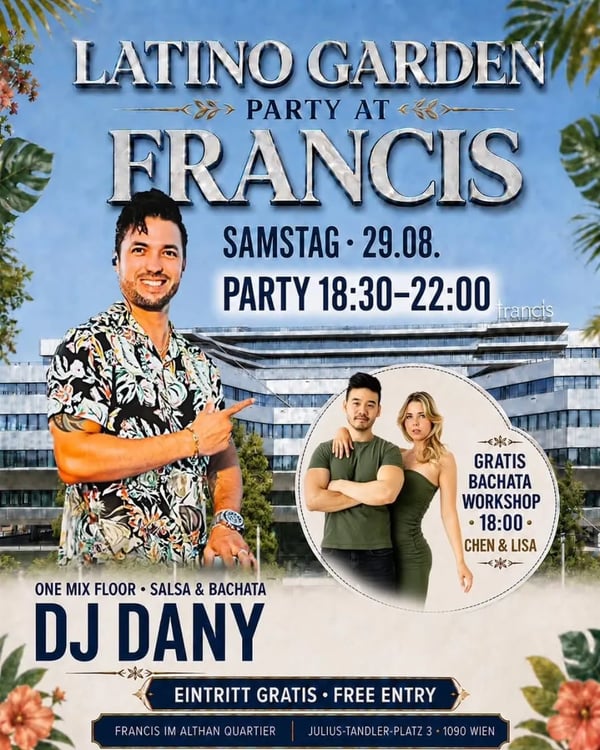 Latino Garden Party - Poster del evento