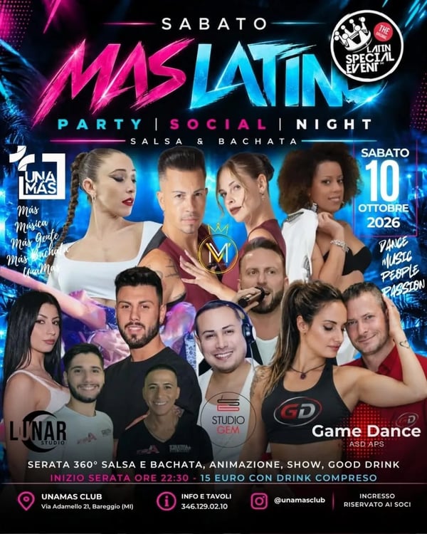 Mas Latino – Party Social Night - Poster del evento