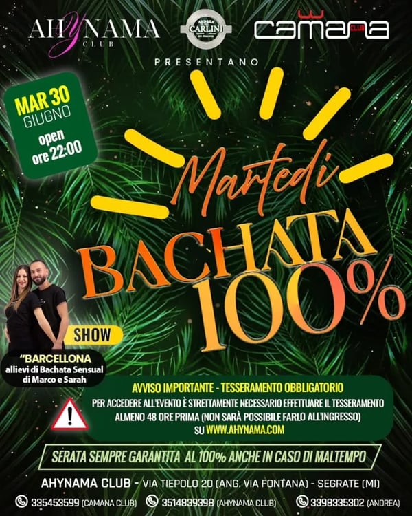 Martedì Bachata 100% - Poster del evento