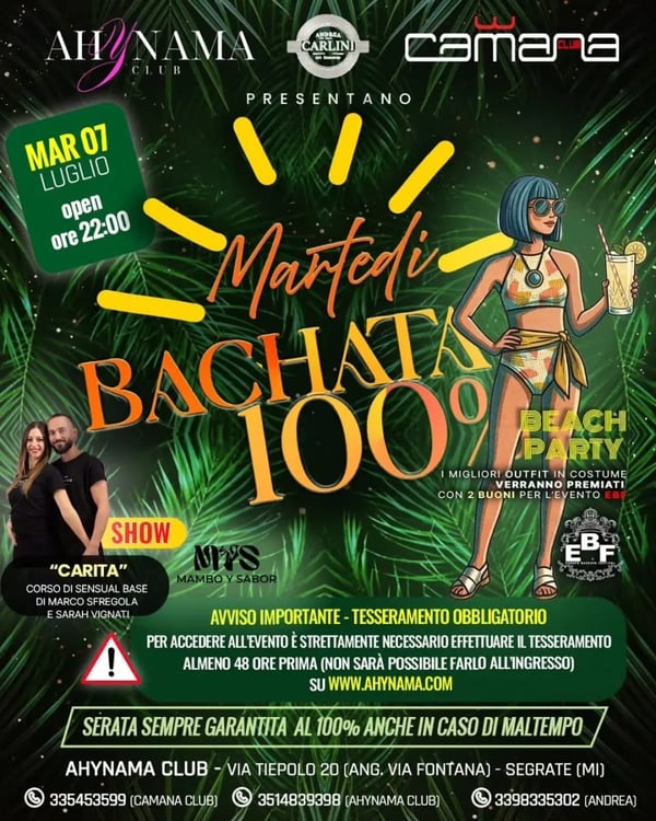 Martedì Bachata 100% Beach Party - Poster del evento