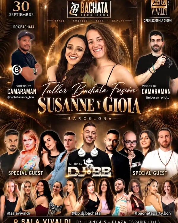 Bachata Barcelona Party – Taller Bachata Fusión Susanne y Gioia - Poster del evento