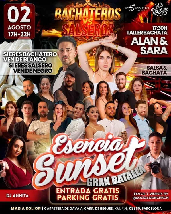 Esencia Sunset: Bachateros vs Salseros - Poster del evento
