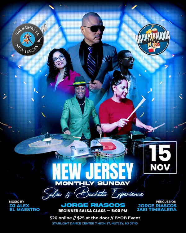 New Jersey Monthly Sunday Salsa & Bachata Experience - Event poster