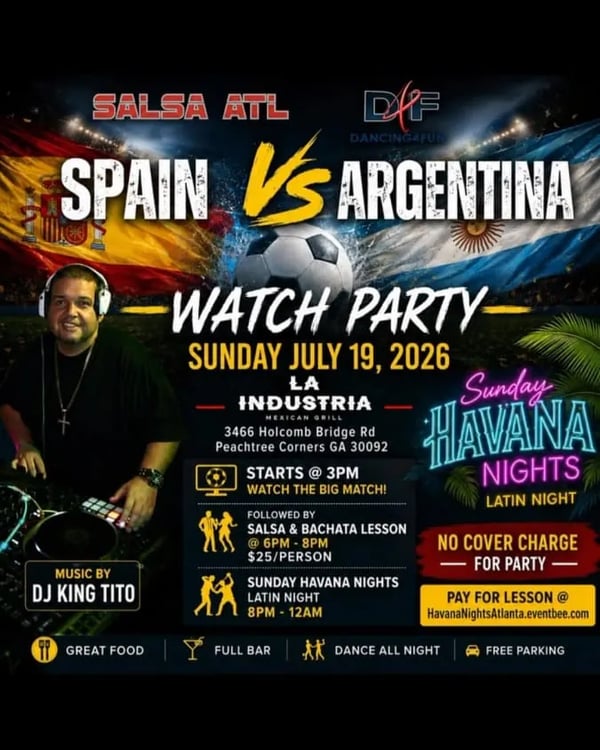 Spain Vs Argentina Watch Party + Salsa & Bachata Lesson + Sunday Havana Nights