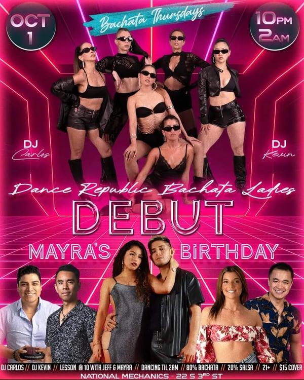 Bachata Thursdays: Dance Republic Bachata Ladies Team Debut & Mayra’s Birthday - Event poster