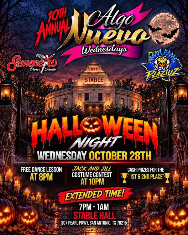 10th Annual Algo Nuevo Wednesdays Halloween Night - Event poster