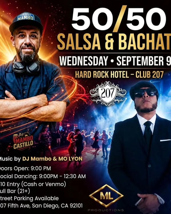 50/50 SALSA & BACHATA - Event poster