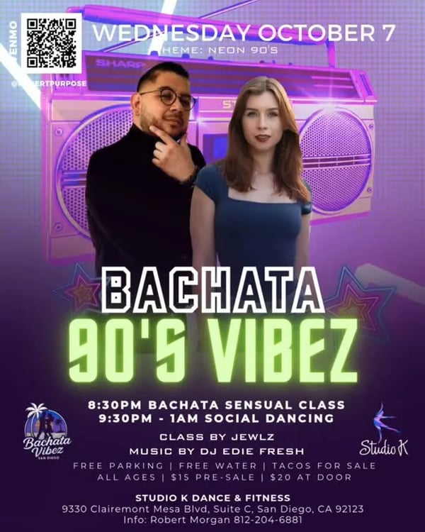 Bachata 90's Vibez: Neon Edition - Event poster