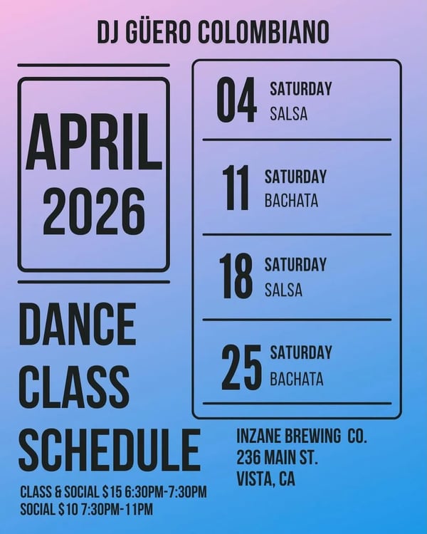 April 2026 Dance Class Schedule